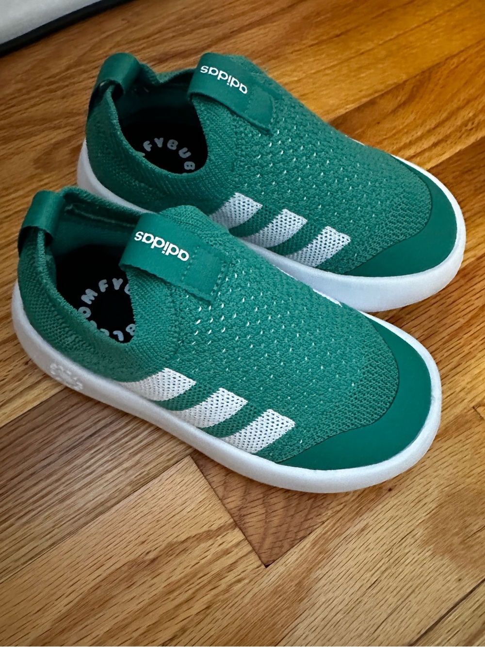 adidas Kids Slip-On Knit Sneakers in Green and White